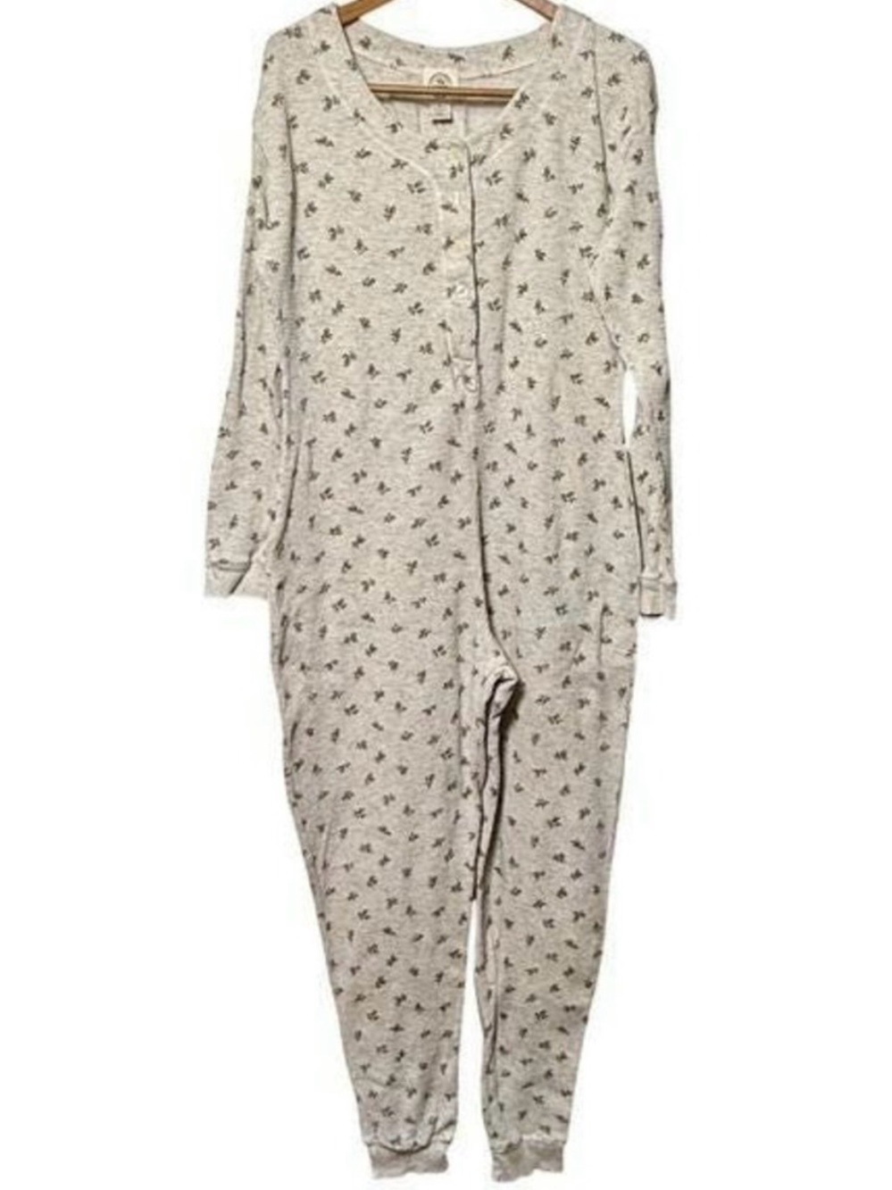 Victoria's Secret Gray Floral One Piece Thermal Pajamas Fall Vintage 90s Large
